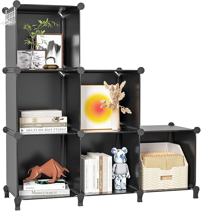 Neprock Closet Organizer, 6 Cube Closet Organizers and Storage, Portable Closet Storage Shelves, Clothes Storage Organizer Bookcases for Kids, Closet, Bedroom, Bathroom,Office（Black）