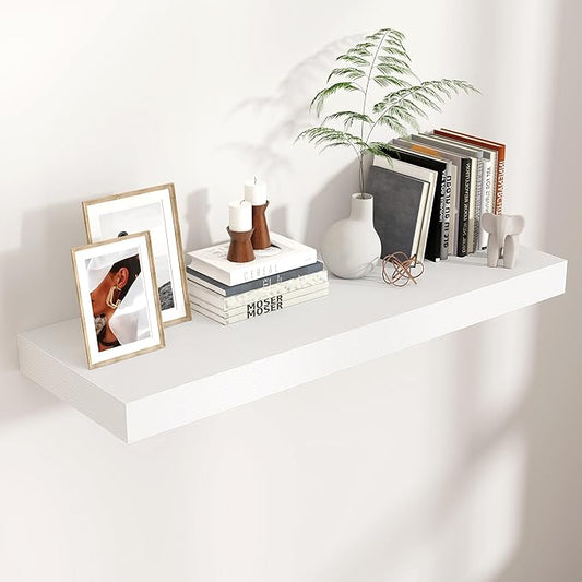 Floating Shelves for Wall, 36 Inch Wide x 12 Inch Deep Floating Shelves, Long Wood Floating Wall Shelf Shelves for Living Room Bathroom Bedroom Kitchen Home - (White, 36" W x 12" D x 2" H)