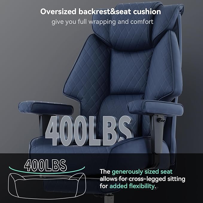 Big and Tall Office Chair with Footrest, PU Leather High Back Executive Office Chair 400lbs, Ergonomic Computer Chairs Lumbar Support for Heavy People (Blue)