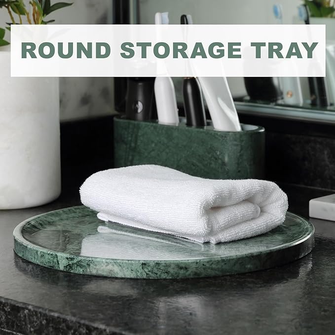 Natural Marble Serving Tray, 11.8in Marble Round Tray, Bathroom/Kitchen/Coffee Table Trays for Counter, Decorative Vanity Trays, Jewelry & Perfume Holder, Green Stone Serving Board