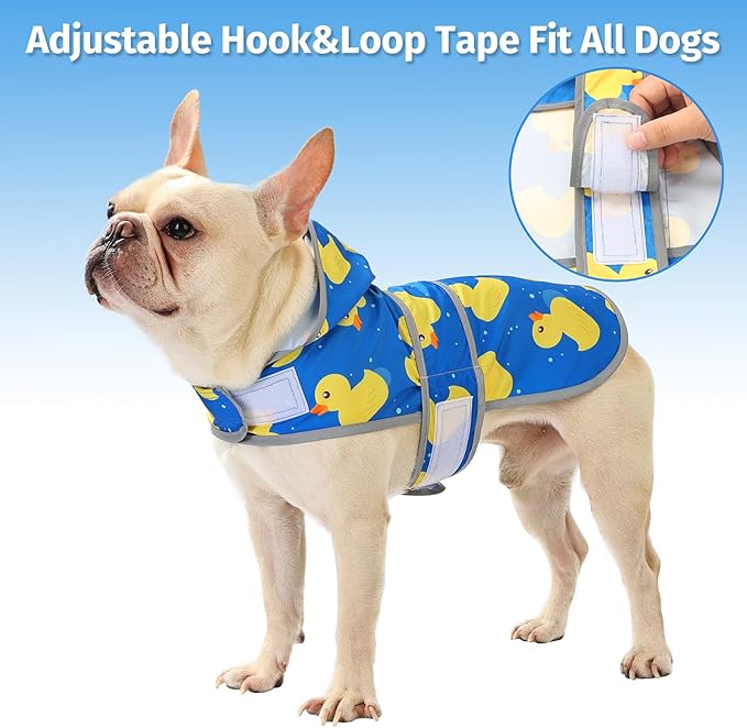 Dog Raincoat for Medium Dogs Waterproof Hooded Rain Jacket with Reflective Strips Leash Hole & Poncho Adjustable Fit (ShinyDuck,M)