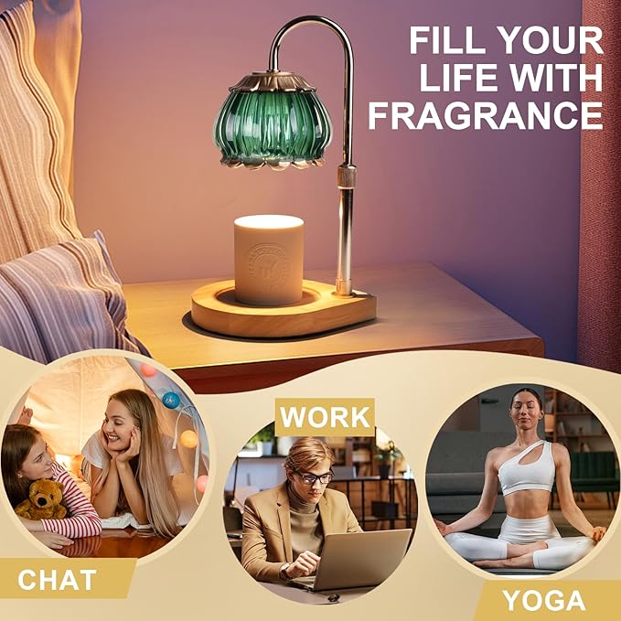 Candle Warmer Lamp with Timer,Dimmable Candle Warmer Light Adjustable Height Warmer Green Glass Lantern, Gifts for Women Mom House Warming New Home Bedroom Decor,Christmas Gifts