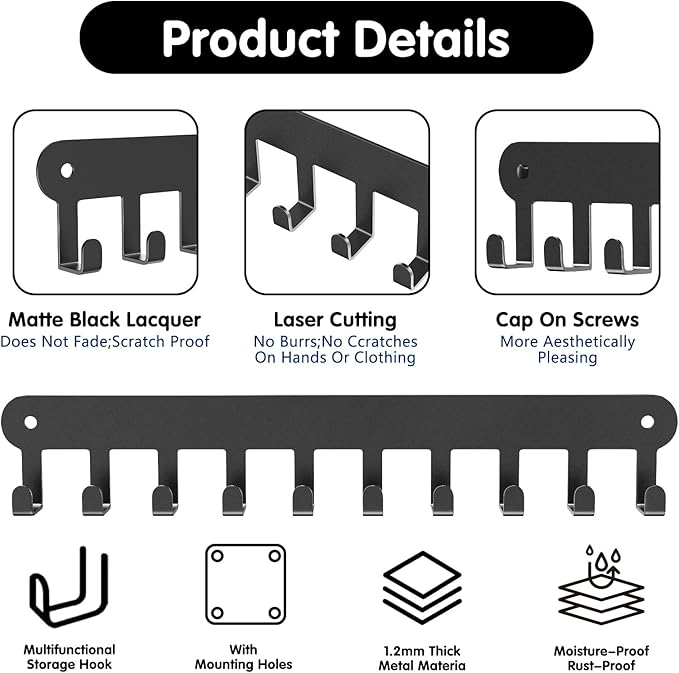 2 Pack Key Holder Wall Mount, Key Holder for Wall,Key Wall Holder, Key Hooks Hanging Keys, Key Hanger Wall Mount with 10 Hooks, Key Rack for Living Room, Kitchen, or Bathroo