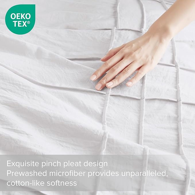 Comfort Spaces White Cal King Size Comforter Set - 3 Pieces Pintuck Pleated Bedding Sets, All Season Lightweight, Extra Softness Pre-Washed Microfiber Cal King Bed Set, Shams, Cal King