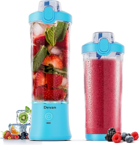 Portable Blender,270 Watt for Shakes and Smoothies Waterproof USB Rechargeable with 20 oz BPA Free and a Travel Lid. (Blue, 20 oz)