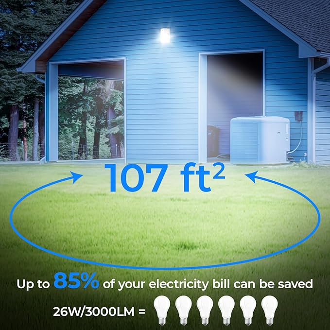 CINOTON 26W LED Wall Pack Light with Dusk to Dawn Sensor, 3CCT 3000K/4000K/5000K, 26W/18W/13W Switchable, [100-277Vac] IP65 Waterproof Outdoor Security Flood Lighting for Garage Warehouse 2 Pack