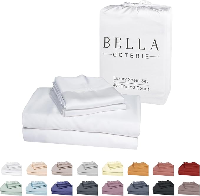 Bella Coterie Luxury Bamboo Viscose 34” Split Top King Size Sheet Set | 1 Fitted Sheet for Sleep Number & Adjustable Beds | 100% Organically Grown | Cooling & Soft | 18” Deep Pocket [White]