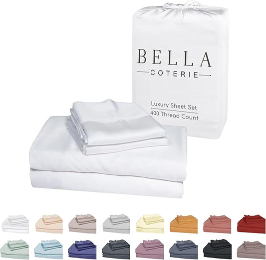 Bella Coterie Luxury Bamboo Viscose 34” Split Top King Size Sheet Set | 1 Fitted Sheet for Sleep Number & Adjustable Beds | 100% Organically Grown | Cooling & Soft | 18” Deep Pocket [White]