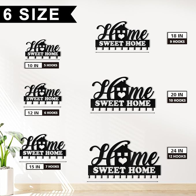 Personalized Key Holder Wall Mount, Custom Family Name Key Holder for Wall, Key Rack Coat Hooks, Home Sweet Home Wall Metal Decor for Living Room Entryway Bathroom Kitchen, Housewarming Gifts Color01