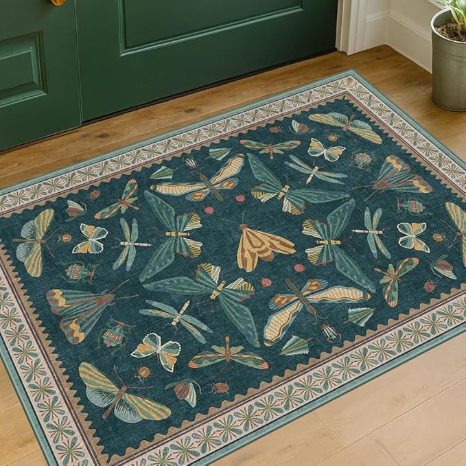 Washable Entry Rugs for Inside House - Non Slip 2x3 Small Rugs for Entryway, Kitchen, Powder Room, Stain & Fade Resistant, Teal Green