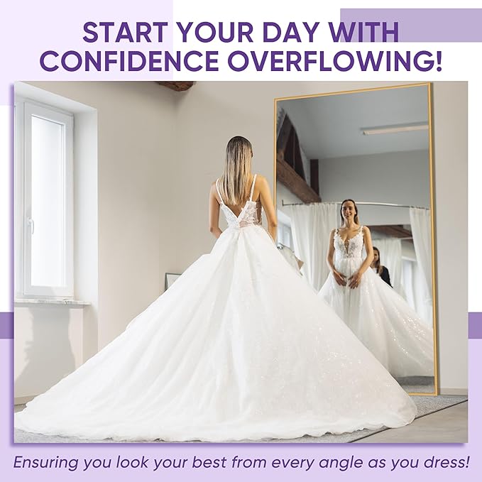 Full Length Mirror, 88"x44" Floor Mirror Freestanding, Oversized Floor Standing Mirror Full Body Mirrors with Stand for Bedroom, Hanging Mounted Mirrors for Living Room Cloakroom, Gold, Rect