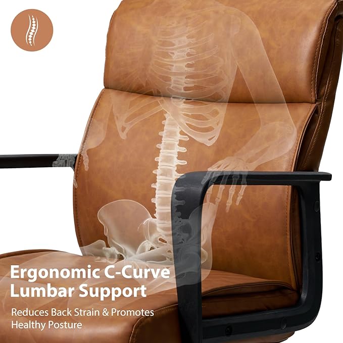 Artswish Leather Office Chair Brown Desk Chair with Wheels Arms, Mid Back Leather Executive Computer Chair Mid Century Chairs for Home Office