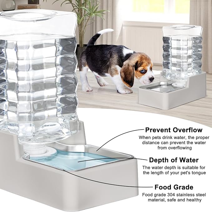 RIZZARI Stainless Steel Pet Water Feeder: 7L Automatic Leak-Proof Gravity Dispenser for Cats Dogs Indoor Outdoor Use（Beige with Filter,7L）