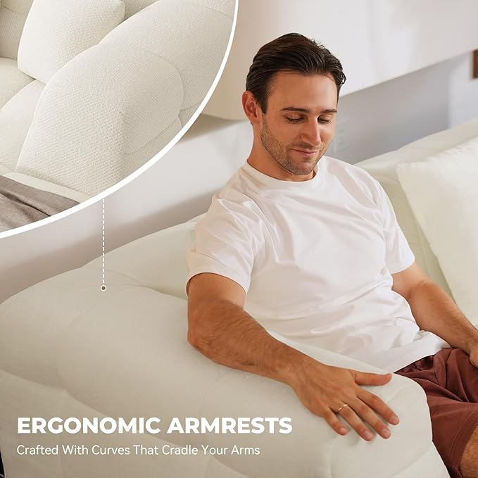 107" Boneless Couch with L - Shaped Chaise, Modern Chenille Modular Sectional Sofa with Tufted Design, Comfy Upholstered Sofa, No - Assembly Sectional Couch, Cream White