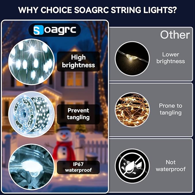 Outdoor Christmas Lights, 800LEDs 262FT Christmas Tree String Lights, IP67 Waterproof 8 Modes Cold White Holiday Lights with Remote for House Yard Xmas Decorations