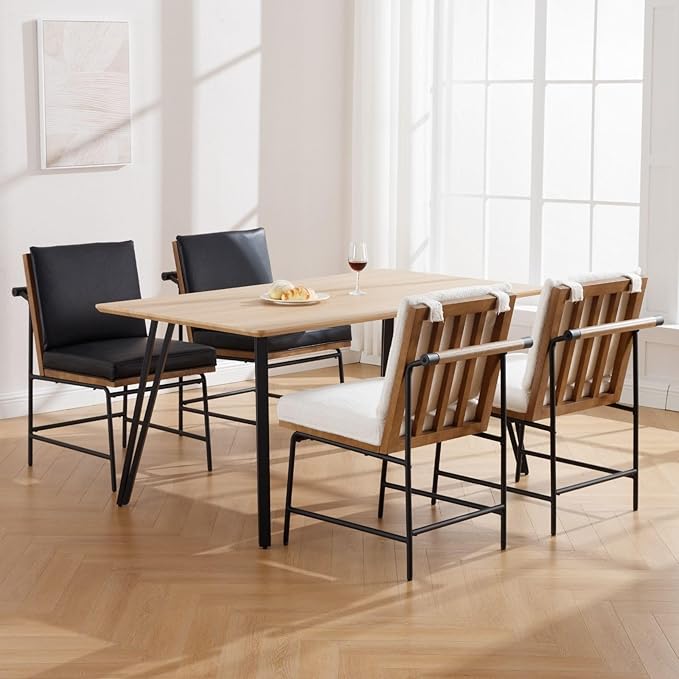 DUOMAY Mid-Century Modern Dining Chairs Set of 4, Sherpa Upholstered Side Chair with Rear Handle, Armless Chair with Metal Legs for Kitchen Dining Room Living Room Vanity, White