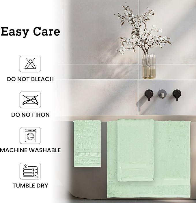 Casa Lino 100% Cotton Bath Towels Set of 4 (1 Bath Towel, 1 Hand Towel & 2 Wash Cloths) - Bathroom Towels and Washcloths Set - Complete Bathroom Set - Guest Room Essentials - (Light Sage Green)