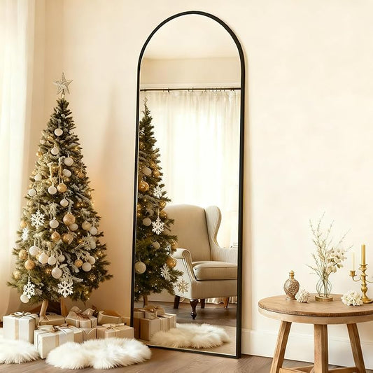 MISSDAY 64"x21" Arched Full Length Mirror, Black Full Body Mirror with Stand, Floor Mirror Long Free Standing, Leaning or Hanging, Aluminum Thin Frame Wall-Mounted Mirrors Wall Mirrors for Bedroom