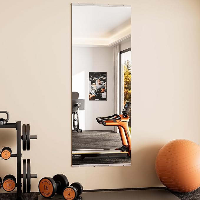 Keonjinn Home Gym Mirror, 72" x 26" Workout Mirrors for Home Gym, Frameless Tempered Glass, Full Body Wall Mirrors for Fitness Exercise, Yoga Room, Dance Studio, Garage