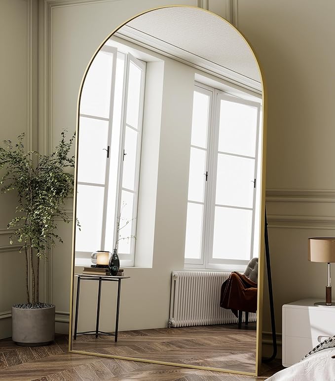 HARRITPURE 86x46 inch Full Length Mirror - Oversized Arched Mirror Aluminum Frame Full Body Floor Mirror with Stand for Living Room,Bedroom,Cloakroom,Gold