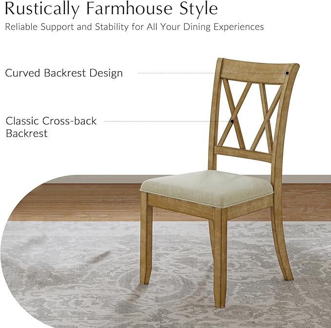 Wood Dining Chairs Set of 2, Modern Farmhouse Kitchen Dining Room Chair, Upholstered Dinner Chair with Back Wood Legs for Restaura, Cofe and Hotel Natural