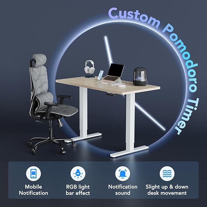 HUANUO One-Piece AI-Powered Electric Standing Desk, Smart APP, Work with Alexa & Google, Adjustable Height, 6 Memory Settings, Sedentary Reminder, Ergonomic Sit-Stand Desk, 32-inch, Light Walnut