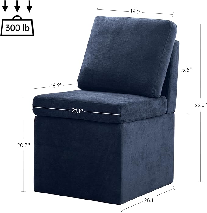 VKNOW Upholstered Dining Chairs, Modern Kitchen Chairs with Storage, Linen Armchair Dining Room Chairs for Kitchen Room, Navy Blue