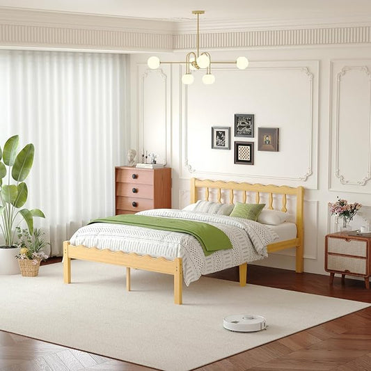 Bamboo Full Bed Frame with Headboard, 14 inch Solid Wood Platform Bed Frames Full Size with Metal Slats, No Box Spring Needed, Easy Assembly, Noise Free