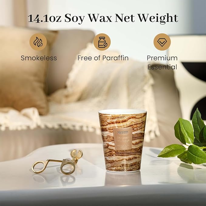 M&SENSE Espresso Hot Fudge Scented Soy Candle, 3 Wick Highly Scented 14.1 Oz 80H, Aromatherapy Christmas Gift for Women and Men