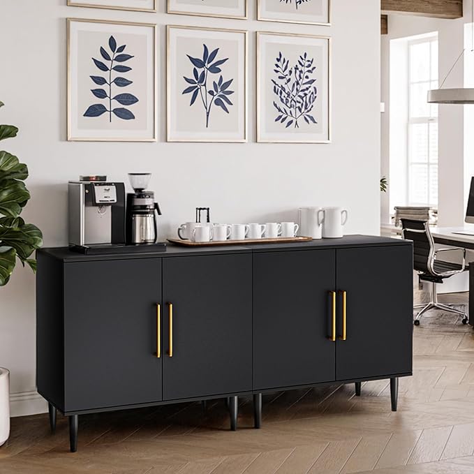 Modern Storage Cabinet, Free Standing Buffet Cabinet, Black Sideboard and Buffet Storage, Wood Accent Furniture for Living Room, Hallway, Entryway, Dining Room, Bedroom (1, Black)