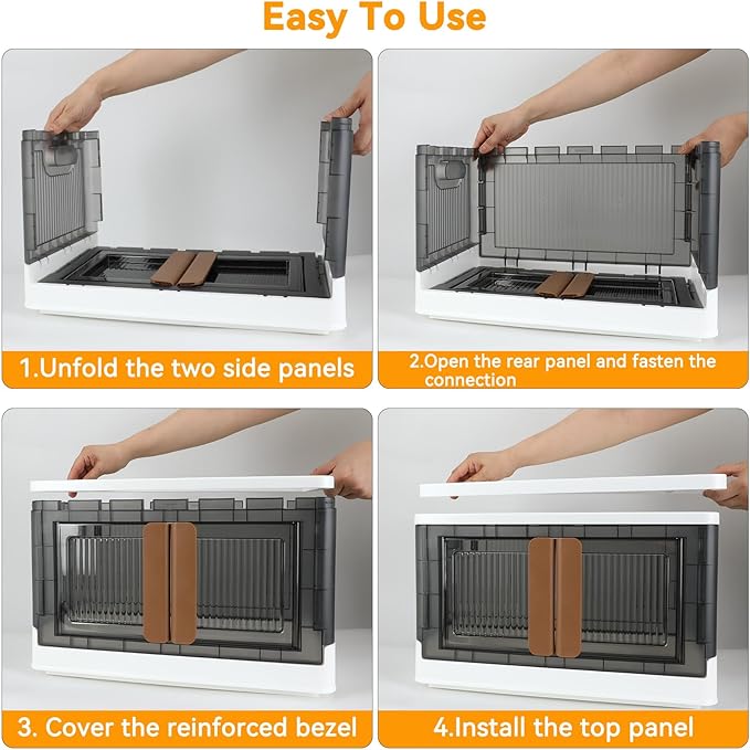 Storage Bins, Plastic Cabinet, 8.4 Gallon Capacity (32L Per One), 4 Pack, Stackable Collapsible Drawer, with Door and Buckle, Organizer for Home and Office, Transparent