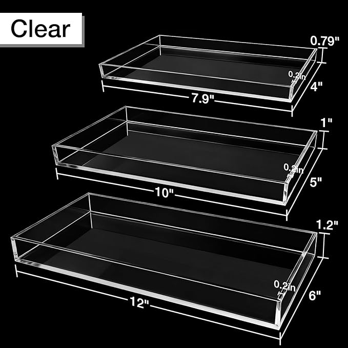 Clear Acrylic Tray 5mm Thicken for Vanity Makeup, Perfume, Jewelry Holder, Napkin, 10x5'' Decorative Serving Tray for Bathroom, Toilet Tank, Sink Countertop, Living Room,Dresser, Coffee Table,Wedding