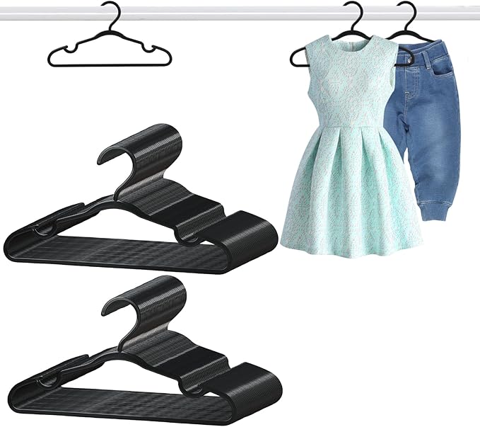 100 Pack Black Baby Hangers 12.91 Inch - Kids Non-Slip Clothes Hangers for Infant & Child, Durable Plastic Children's Hangers for Closet, Pants, Coats, Skirts
