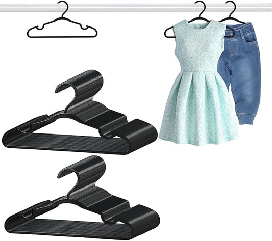100 Pack Black Baby Hangers 12.91 Inch - Kids Non-Slip Clothes Hangers for Infant & Child, Durable Plastic Children's Hangers for Closet, Pants, Coats, Skirts