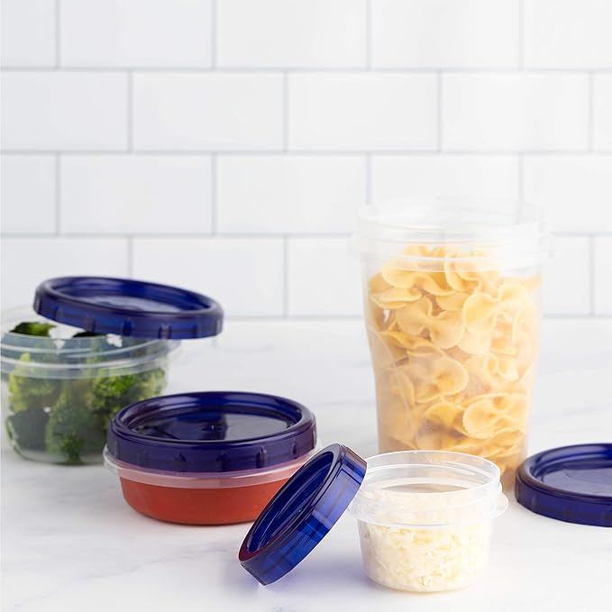 PLASTICPRO Deli Containers Clear bottom With blue Top Twist on Lids Reusable, Stackable, Food Storage Freezer Container (6, 4 OUNCE)