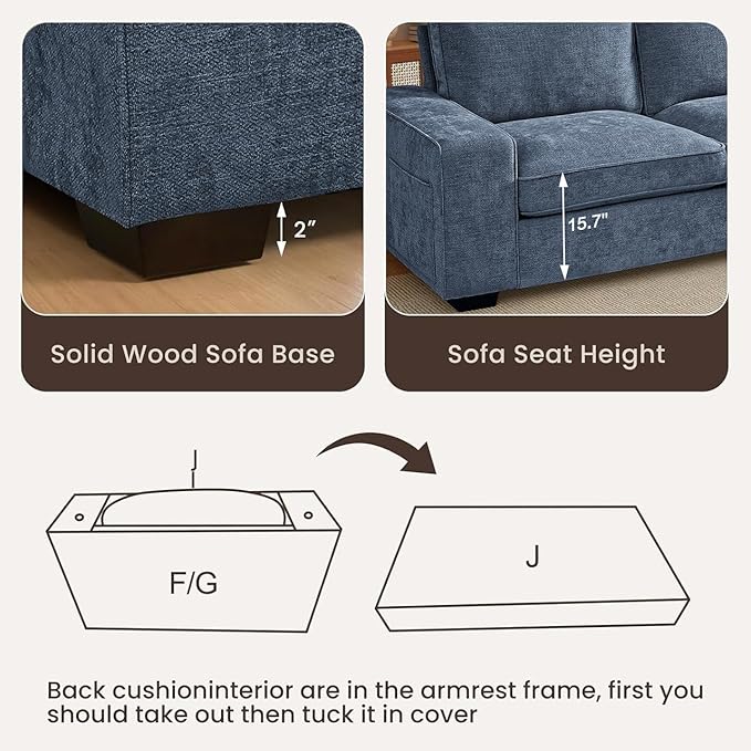 PARKOL 99" L-Shaped Sectional Couch with Storage, Sofa with Reversible Chaise, USB Type-C Charging, Chenille Fabric, Removable Cushion Covers, for Small Space, Apartment, Living Room, Blue