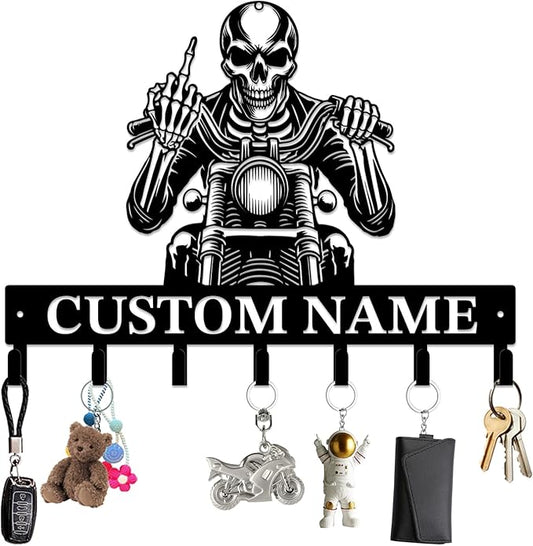 Personalized Custom Name Motorcycle Keys Hooks,Metal Motorcycle Art Clothes Keys Hooks,Metal Motorcycle Lover Wall Home Storage Decorative Keys Hooks,Key Holder Hooks for Wall (Style I)