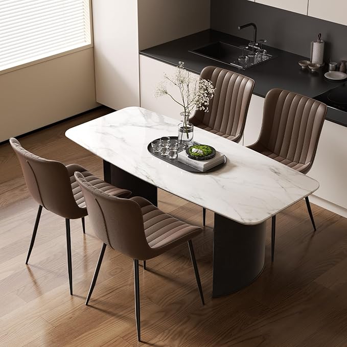 Dining Chairs, Modern Dining Room Chair 16 inch Leather with Wooden and Metal Frame, Set of 2 (Brown)