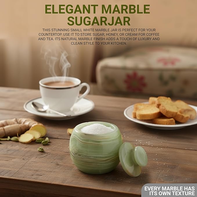 Natural Marble Candy Jar Handmade Cover Pot Storage - Deep Covered Kitchenware Jar Container, Onyx Green