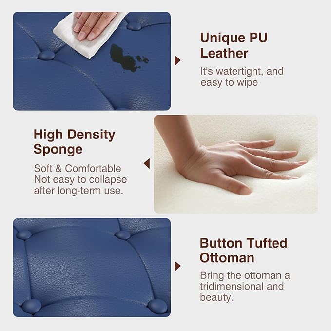 Storage Ottoman Bench,51-Inch Large Storage Bench for Bedroom End of Bed, 30 Gallons Faux Leather Ottoman with Storage for Bedroom, Living Room, Entryway, Hallway, Blue