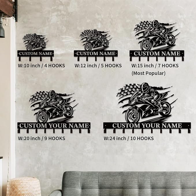 Personalized Custom Name Motorcycle Keys Hooks,Metal Motorcycle Art Clothes Keys Hooks,Metal Motorcycle Lover Wall Home Storage Decorative Keys Hooks,Key Holder Hooks for Wall (Style D)