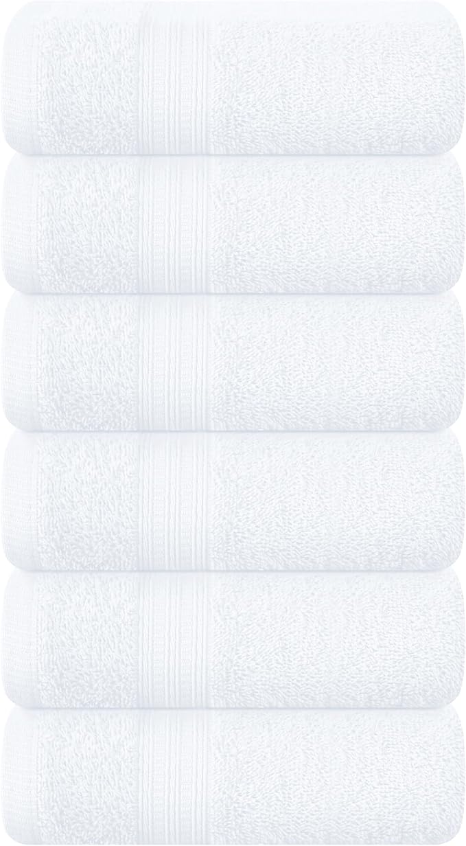 BOUTIQUO Ultra Soft Cotton 6 -Piece Hand Towel Set 16x24 Inch, Ideal for use in Bathroom, Kitchen, Gym, Spa & General Cleaning, Compact & Lightweight Multi Purpose Hand Towels - White