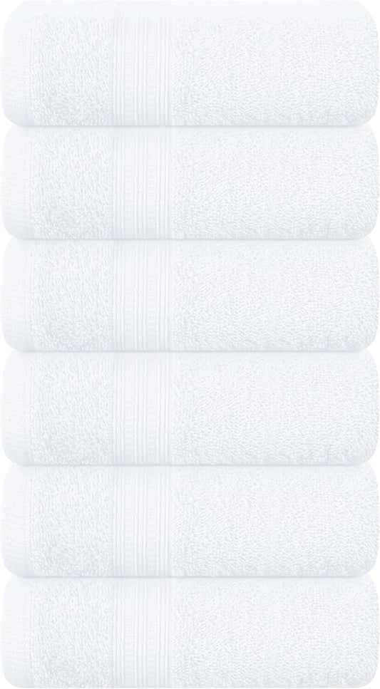 BOUTIQUO Ultra Soft Cotton 6 -Piece Hand Towel Set 16x24 Inch, Ideal for use in Bathroom, Kitchen, Gym, Spa & General Cleaning, Compact & Lightweight Multi Purpose Hand Towels - White
