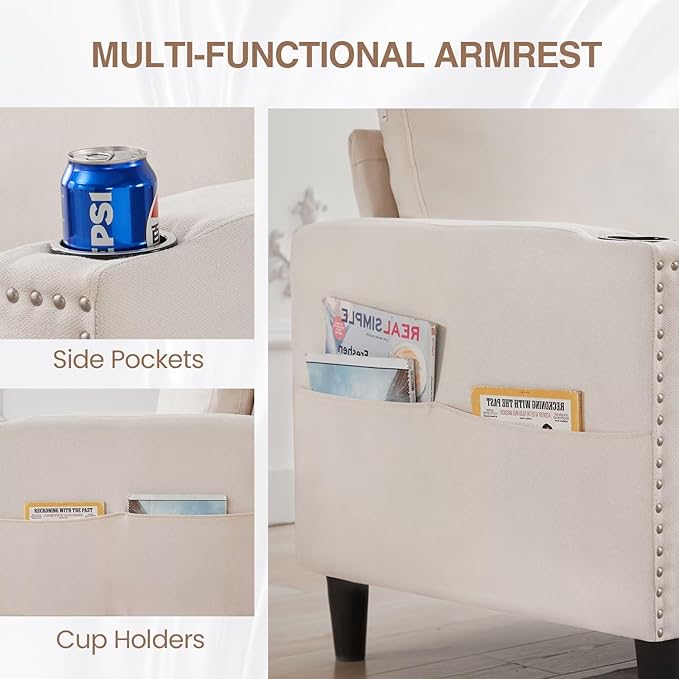 Sectional Couches for Living Room, L Shaped Couch with Storage Ottoman, Small Sofa Comfy Couch with 2 Cup Holders, Modern 3 Seater Convertible Sofas for Apartment, Office, Beige