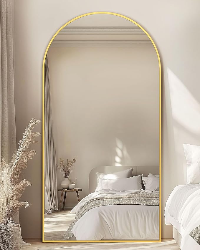Full Length Mirror, 78"x38" Oversized Floor Mirror with Stand, Hanging or Leaning Full Body Mirrors Mirror for Bedroom, Living Room, Cloakroom, Arch, Gold