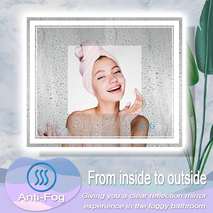 36 x 30 Inch LED Bathroom Mirror with Lights 3 Color Adjustable Brightness Frontlit Anti-Fog 36" Lighted Vanity Mirror for Bathroom Wall Horizontal/Vertical Mounted 36 Smart Light up Mirrors