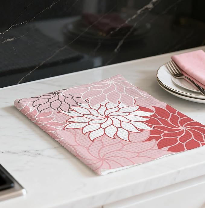 Boho Floral Abstract Waffle Towels, Flower Hand Towel for Bathroom Decor, 16x24 Inch Neutral Pink Flower Dish Tea Towel Decor for Kitchen/Bath/SPA,Gift for Friends.