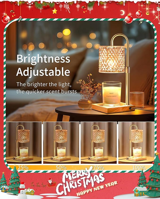 Candle Warmer Lamp with Timer Dimmer Adjustable Height, Candle Warmer with 2 Bulbs for Jar Candles, Home Decor, Birthday Gifts for Women