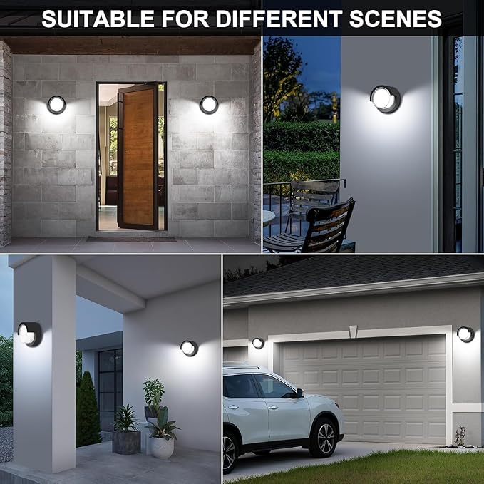 Porch Light Outdoor, 6000K Daylight Small Waterproof Anti Rust LED Wall Lights, 12W Matte Black Modern Wall Mount Exterior Fixtures Circle Cover for Entryway, Front Porch, House