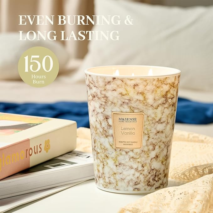 M&SENSE Extra Large Candle 35oz 150H Sugared Lemon Zest Scented Candle, 3 Wick Highly Scented Jar Candle, XL Candles Gift for Stress Relief, Meditation, Yoga